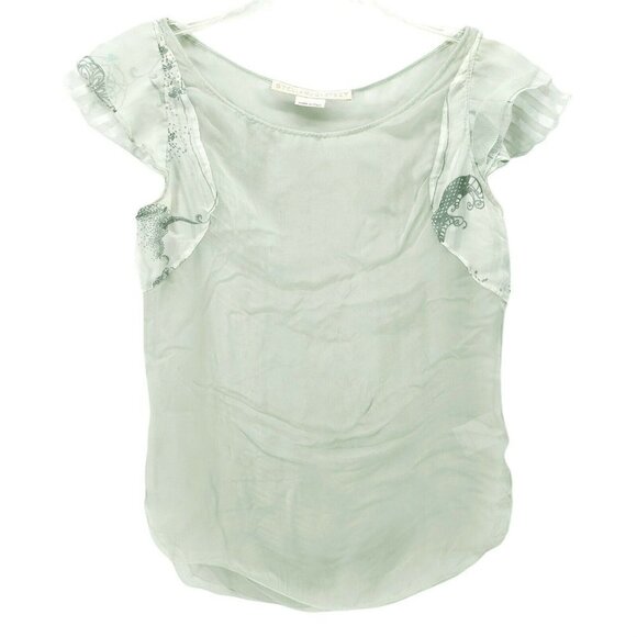 Stella McCartney Silk Sheer Blouse Top Ruffled Mint Green Size 40 - Picture 1 of 11